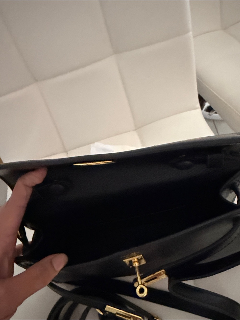 Black Leather Crossbody Bag with Gold Hardware two strap mini bag any phone fits - Picture 7 of 7